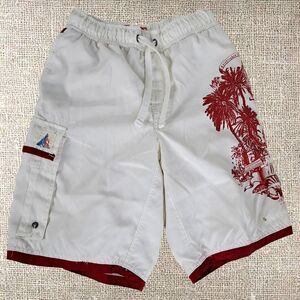 Wonderwall Men's Floral Board Shorts Swim Trunks S White Drawstring Surf